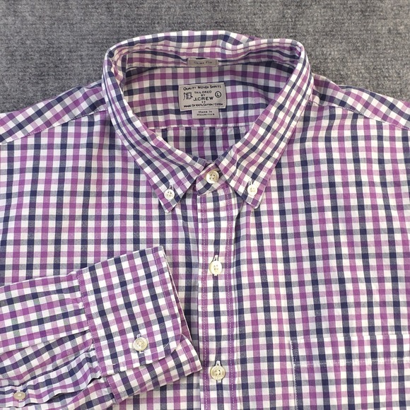 J. Crew Factory Other - J Crew Shirt Large Slim Fit Purple Check Long Sleeve Button Down Cotton